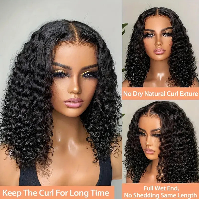 Human Hair Front Lace Wave Double Drawn Water Wave BOB Wig Foreign Trade Wig