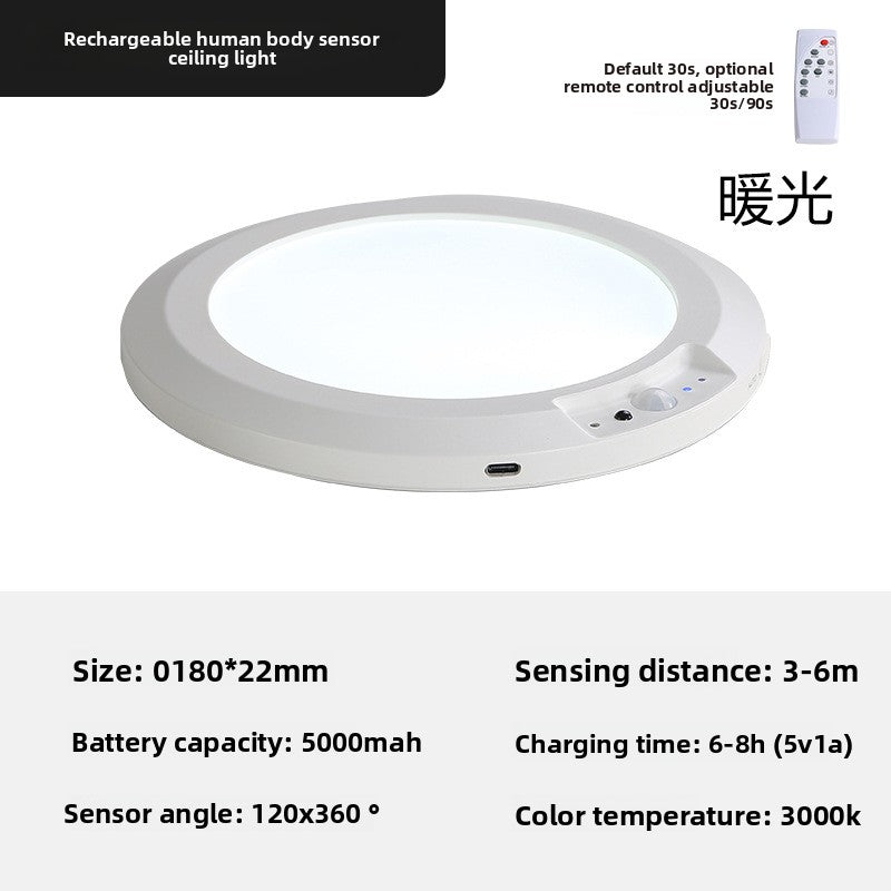 Human Sensor LED Ceiling Light Remote Control USB Rechargeable