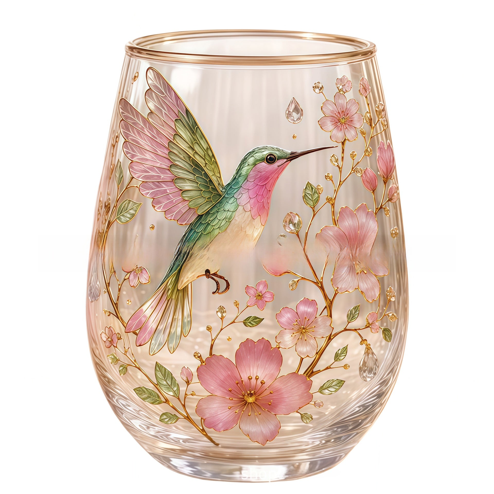 Hummingbird Design Glass Tea Cup