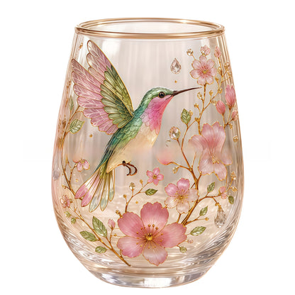 Hummingbird Design Glass Tea Cup