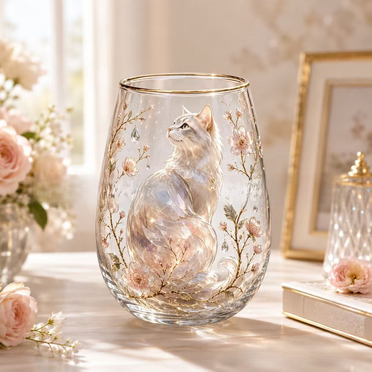 Hummingbird Design Glass Tea Cup