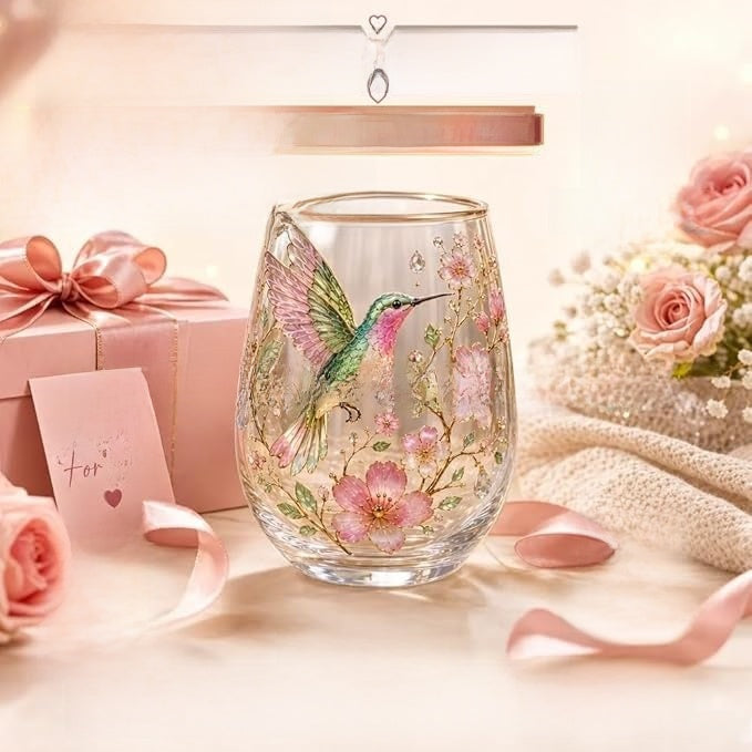 Hummingbird Design Glass Teacup