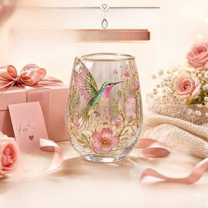 Hummingbird Design Glass Teacup