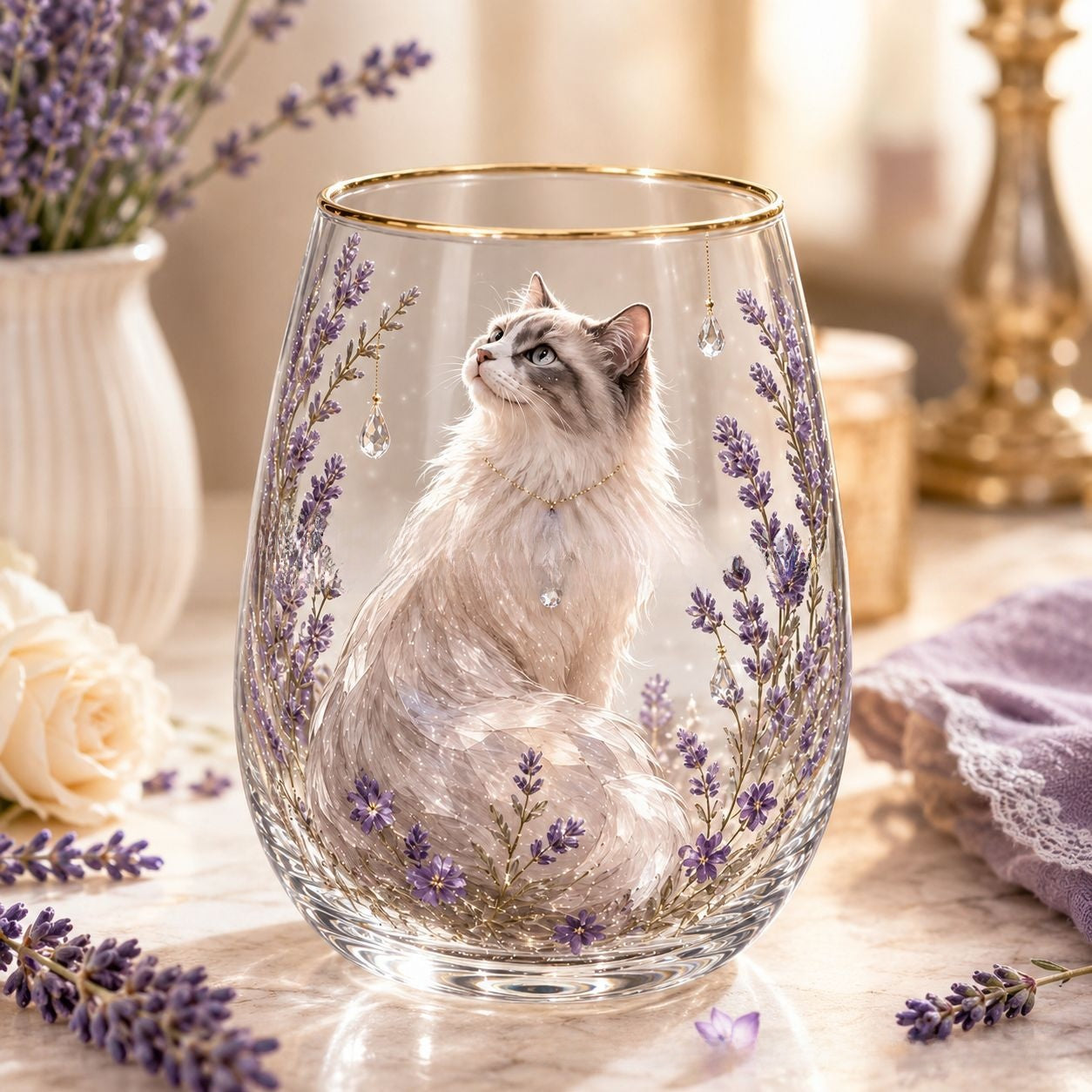 Hummingbird Design Glass Teacup