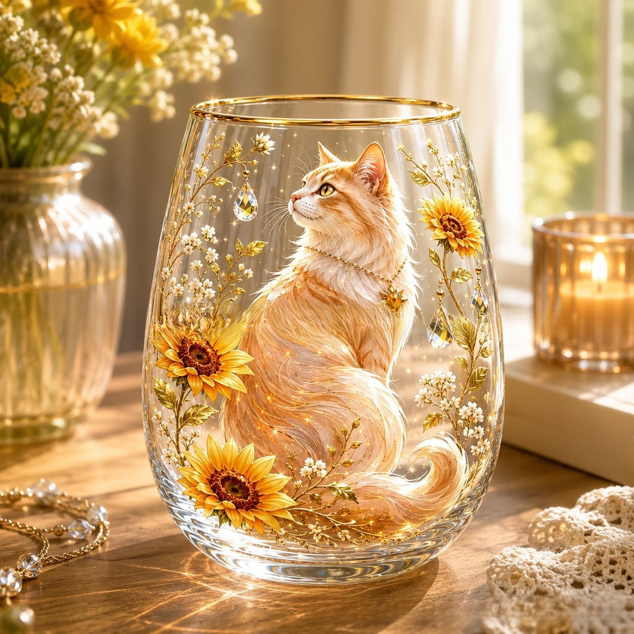 Hummingbird Design Glass Teacup