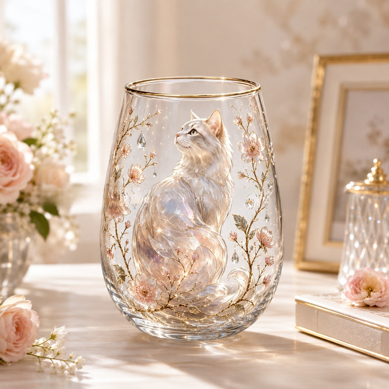 Hummingbird Design Glass Teacup
