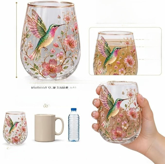 Hummingbird Design Glass Teacup