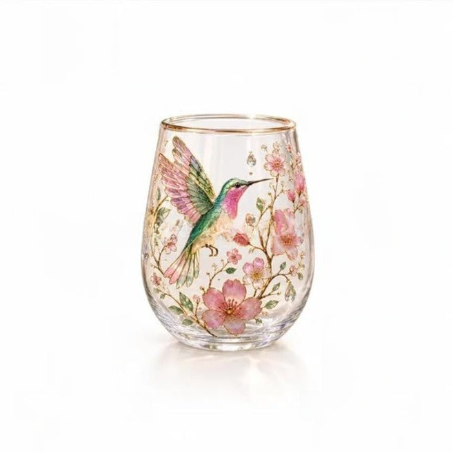 Hummingbird Design Glass Teacup