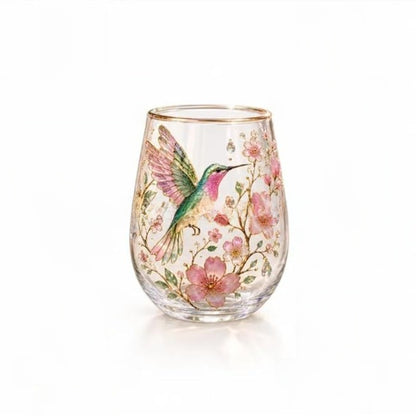 Hummingbird Design Glass Teacup