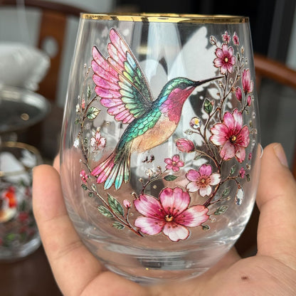 Hummingbird Design Glass Teacup