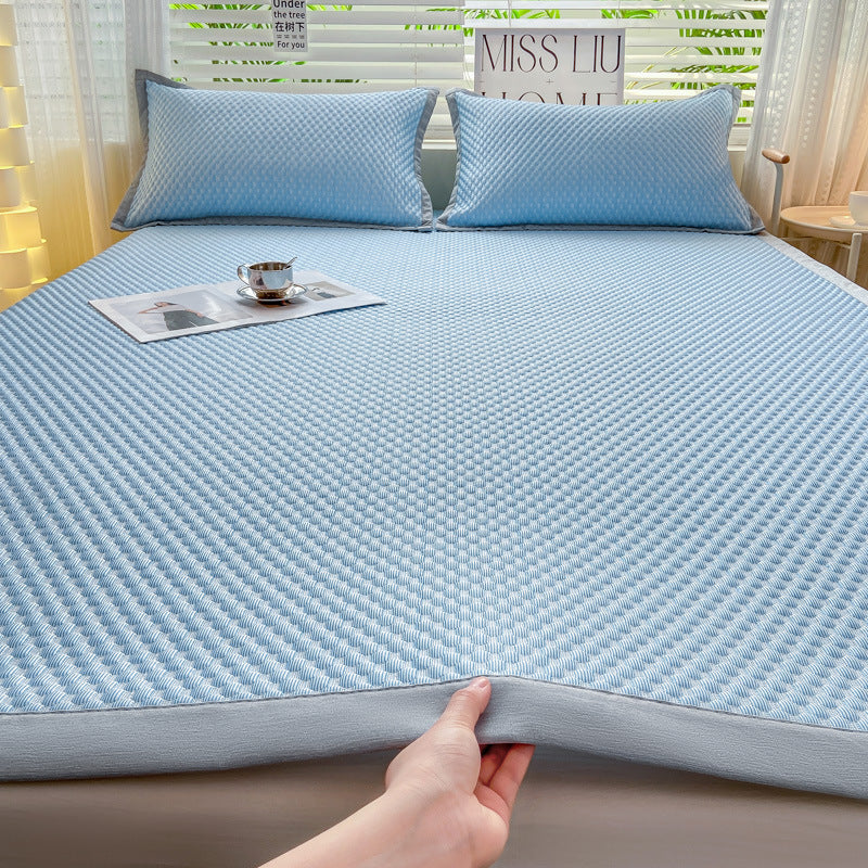Ice Silk Bed Sheet Mat Machine Washable Cooling Mat with Elastic Band