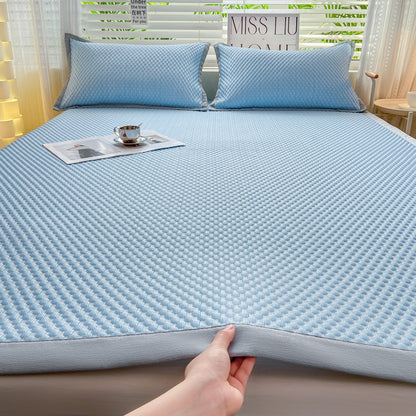 Ice Silk Bed Sheet Mat Machine Washable Cooling Mat with Elastic Band