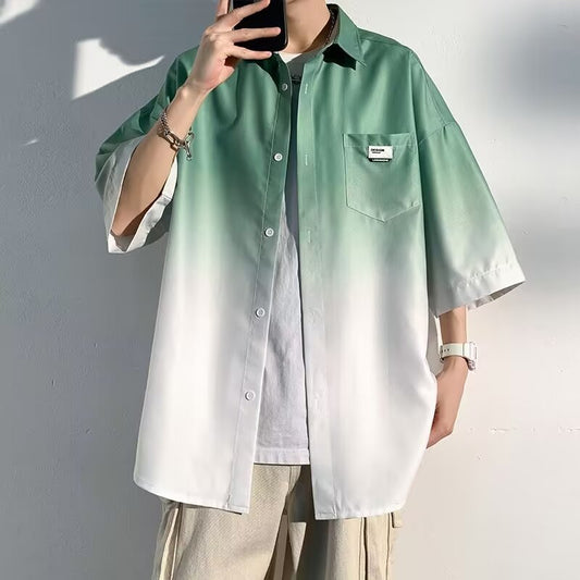 Ice silk gradient shirt and denim shorts
