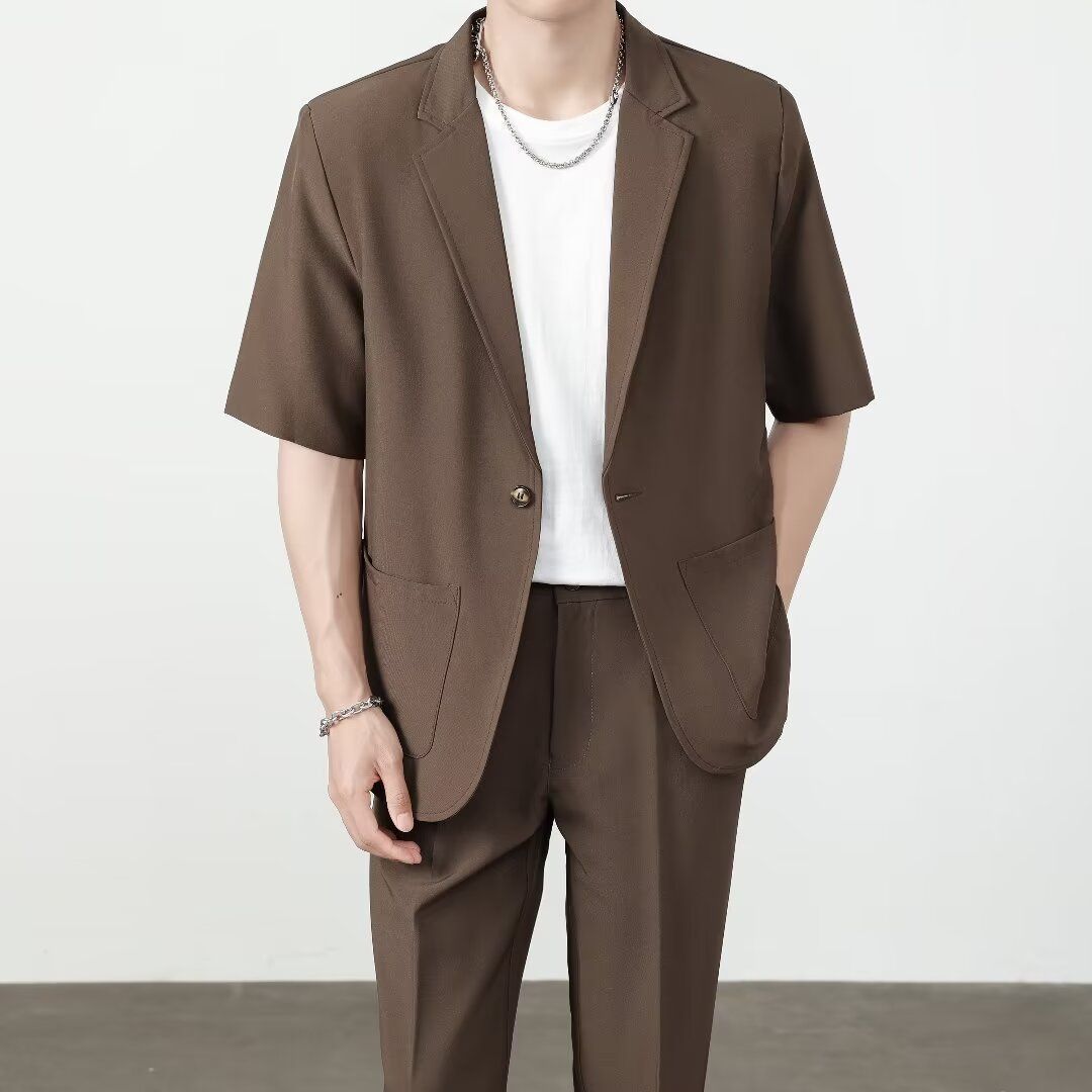 Ice Silk Mens Casual Suit Set