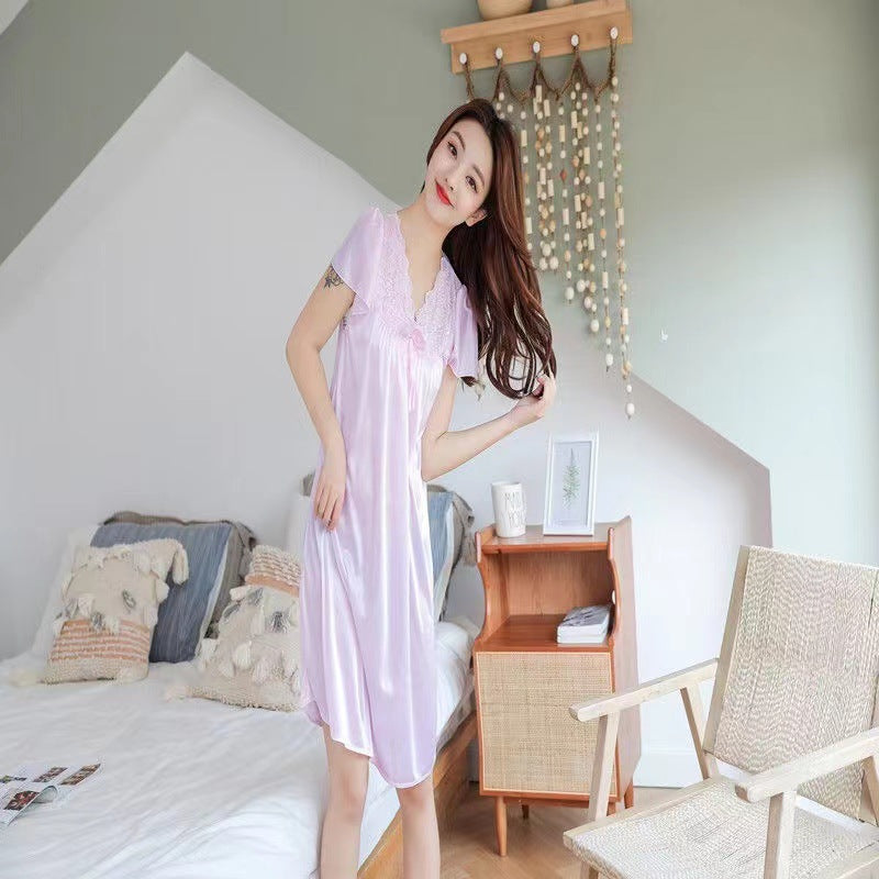 Ice Silk Nightgown Pajamas for Women