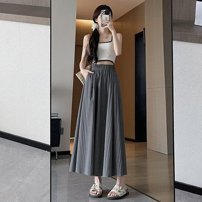 Ice Silk Pleated Skirt for Women High Waisted A-Line Long Skirt