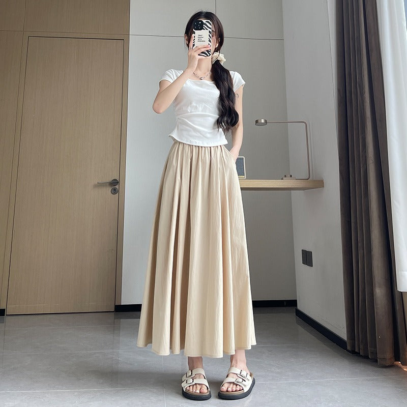 Ice Silk Pleated Skirt for Women High Waisted A-Line Long Skirt