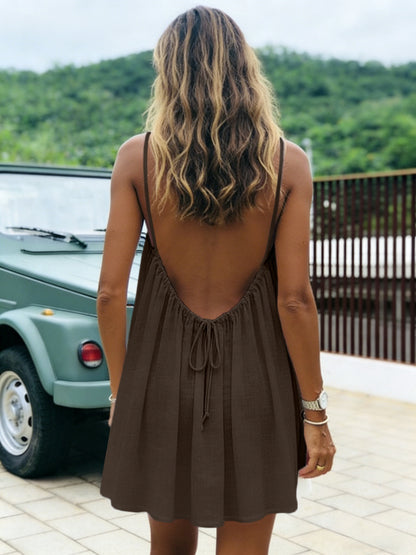 Ice Silk Ruched Backless Short Dress