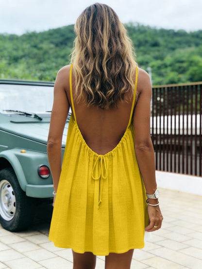 Ice Silk Ruched Backless Short Dress