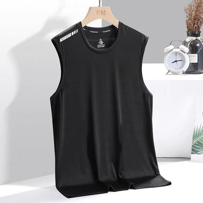 Ice Silk Vest Men's Summer Quick-drying Cut-off Sleeve Mesh Sleeveless T-shirt plus size Men's Loose Hurdling Sports Cross Sleeve