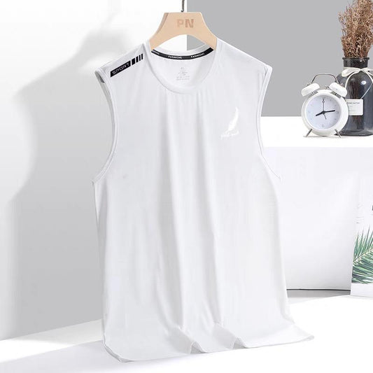 Ice Silk Vest Men's Summer Quick-drying Cut-off Sleeve Mesh Sleeveless T-shirt plus size Men's Loose Hurdling Sports Cross Sleeve