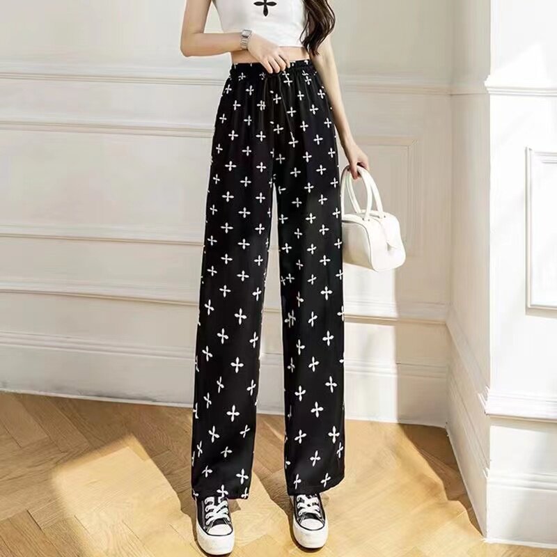 Ice Silk Wide Leg Pants with Print