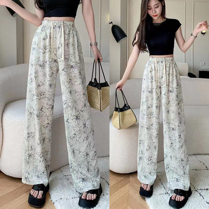 Ice Silk Wide Leg Pants with Print