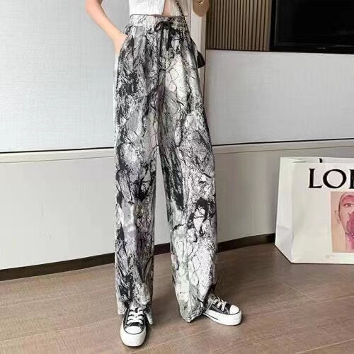Ice Silk Wide Leg Pants with Print