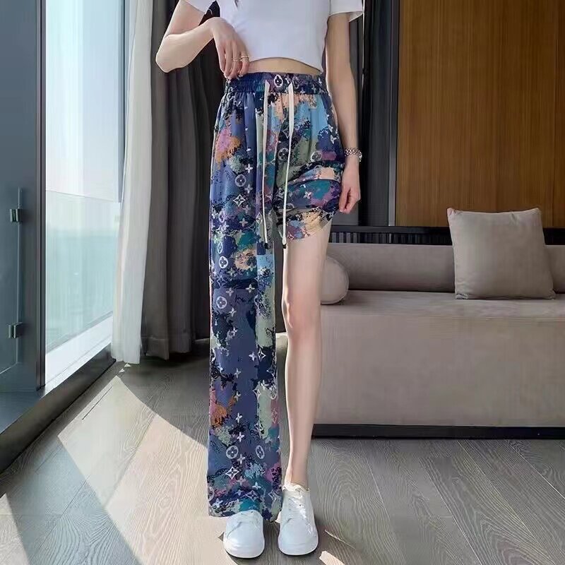 Ice Silk Wide Leg Pants with Print