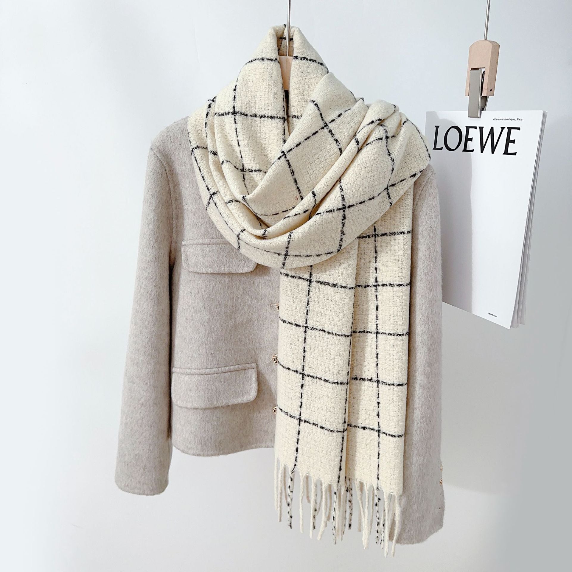 Imitation Cashmere Plaid Scarf with Tassels