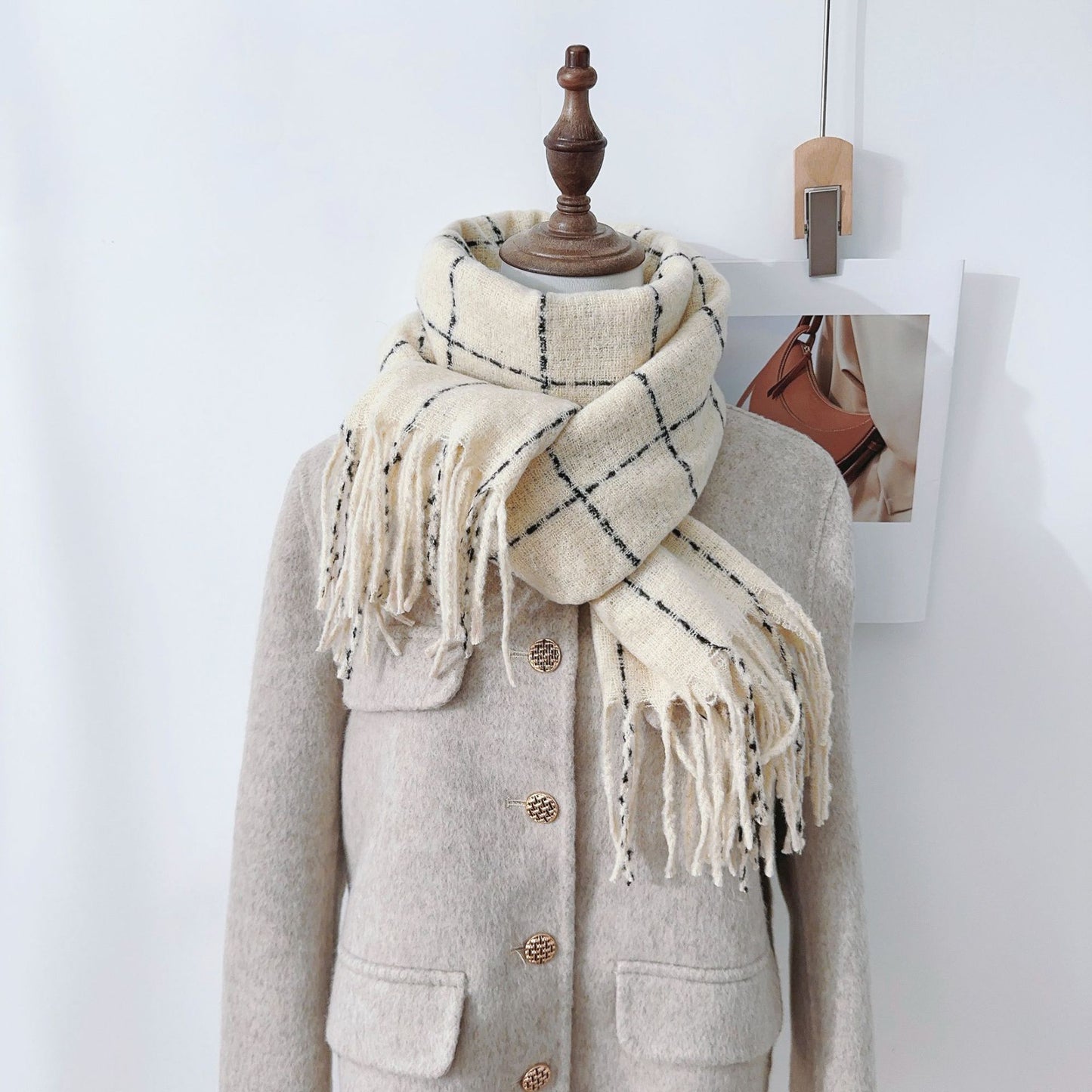 Imitation Cashmere Plaid Scarf with Tassels