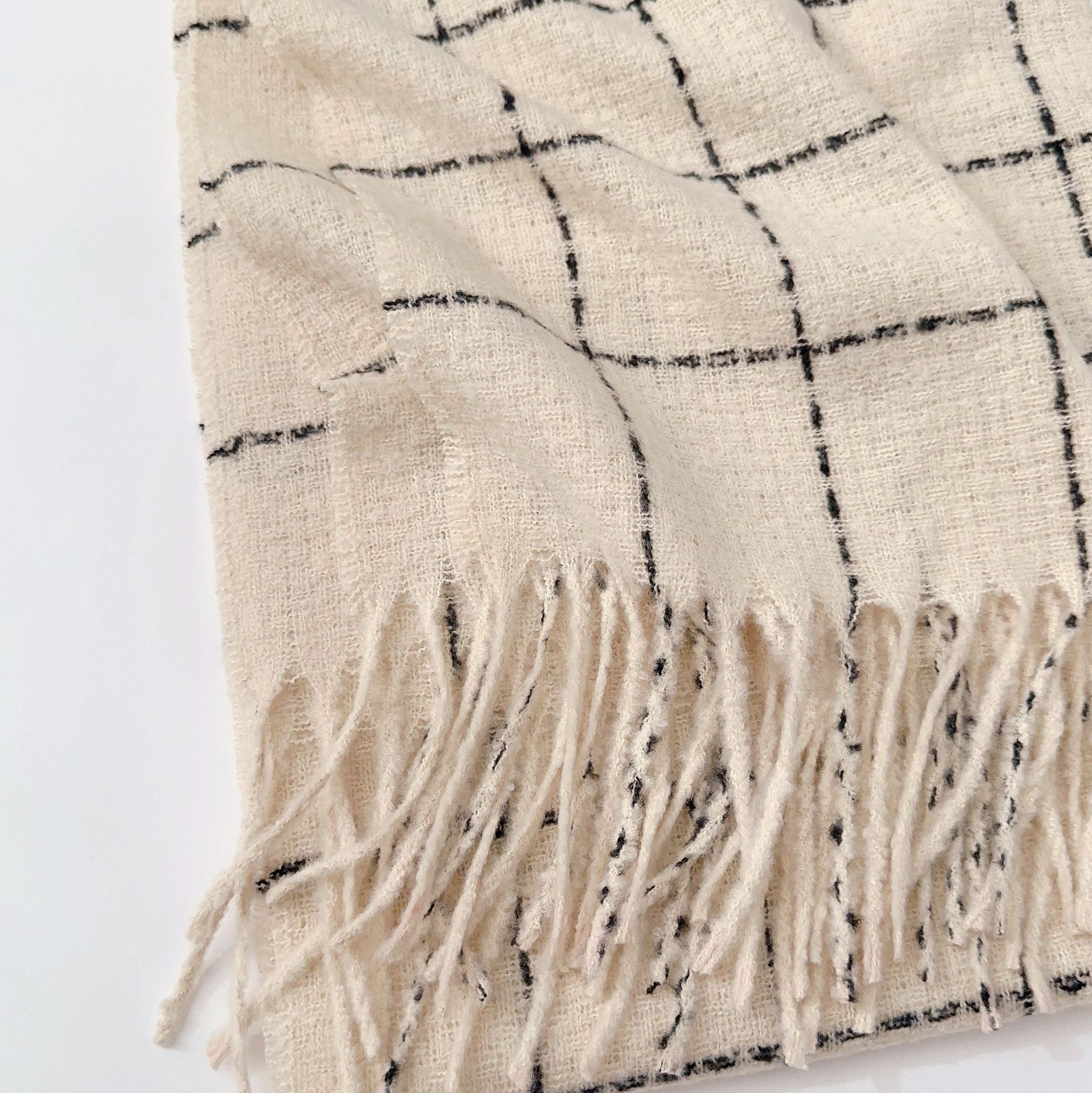 Imitation Cashmere Plaid Scarf with Tassels
