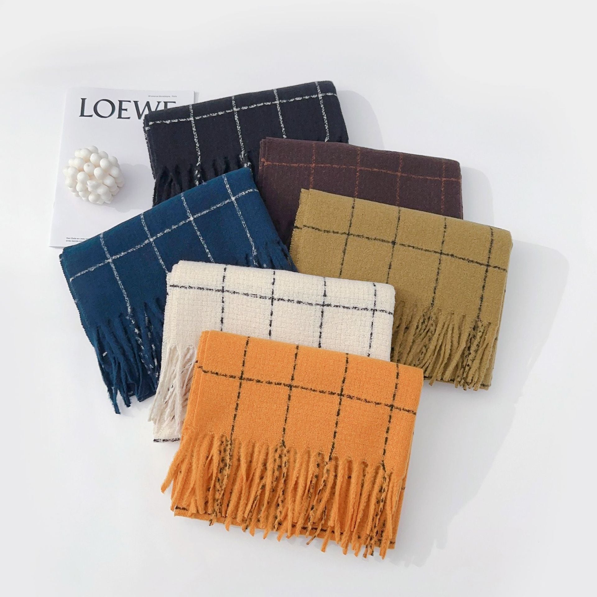 Imitation Cashmere Plaid Scarf with Tassels
