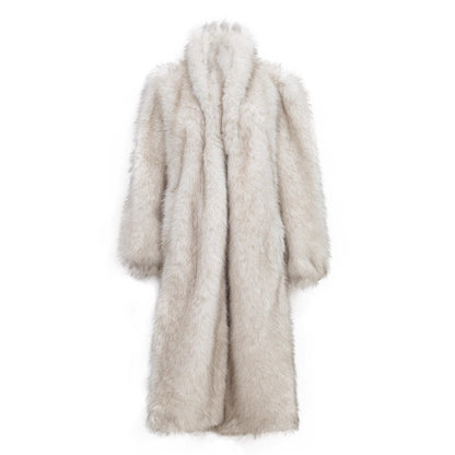 Imitation Fur Long Coat with Fox Collar