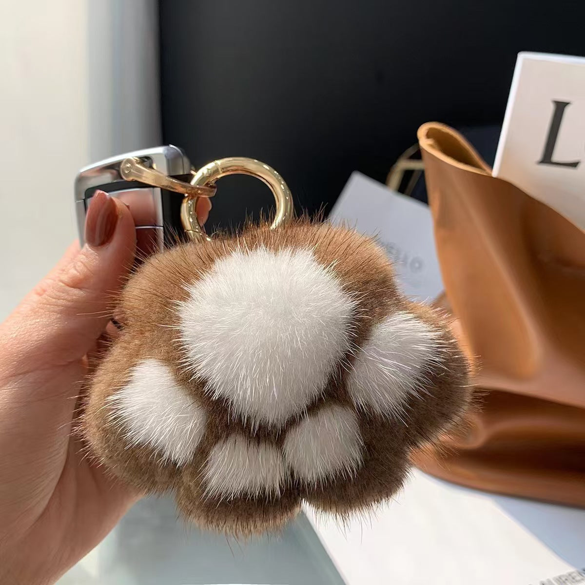 Imitation Mink Hair Cat Paw Plush Keychain Pendant