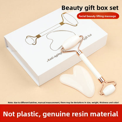 Imitation Rose Quartz Facial Roller and Scraper Set