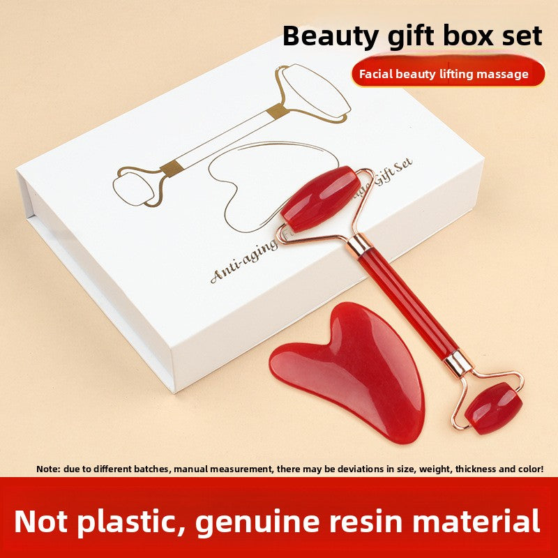 Imitation Rose Quartz Facial Roller and Scraper Set