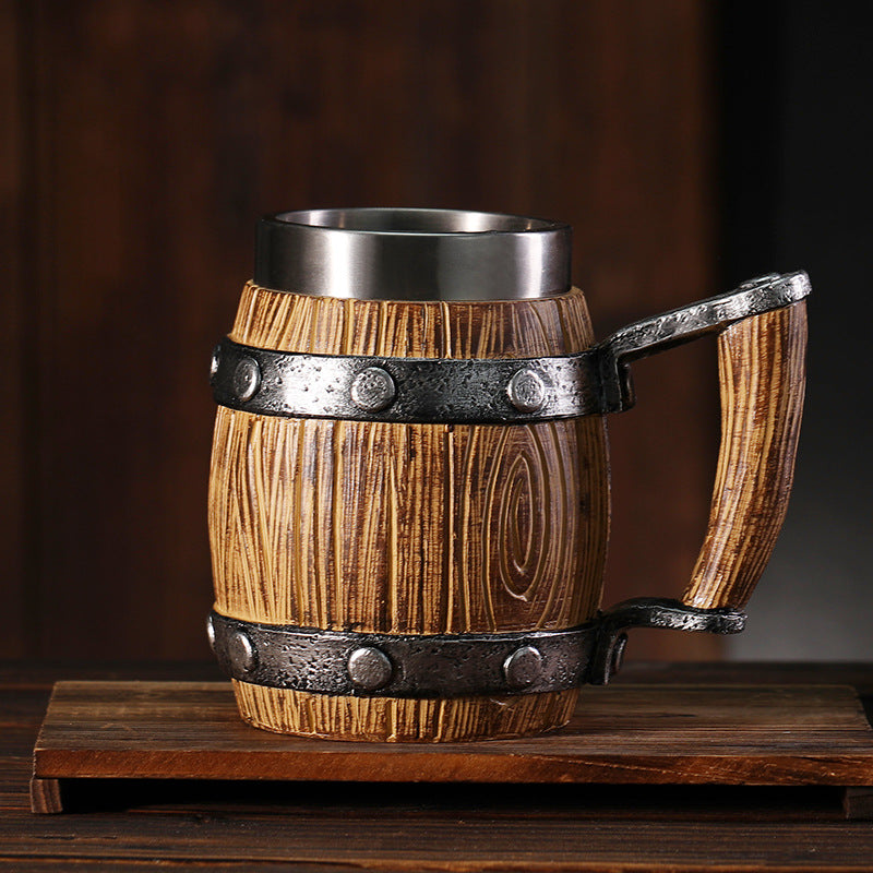 Imitation Wood Beer Mug Stainless Steel Cup