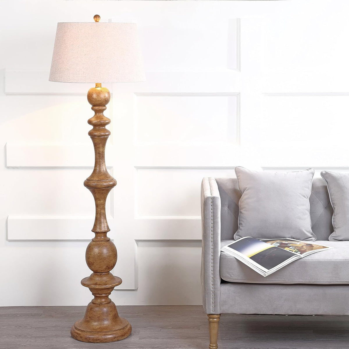 Imitation Wood Grain Fabric Floor Lamp