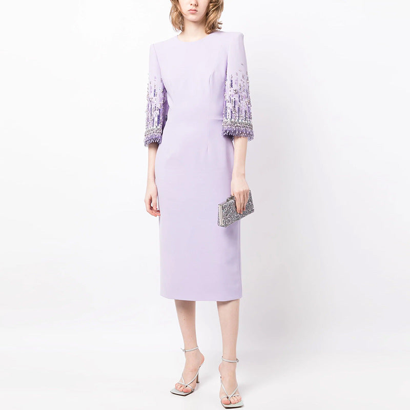In Stock 2026 Spring/Summer New European and American Celebrity Fashion Heavy Beaded and Rhinestone-Embellished Mid-Length Dress, Mini Dress