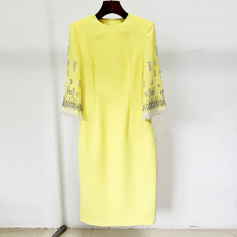 In Stock 2026 Spring/Summer New European and American Celebrity Fashion Heavy Beaded and Rhinestone-Embellished Mid-Length Dress, Mini Dress