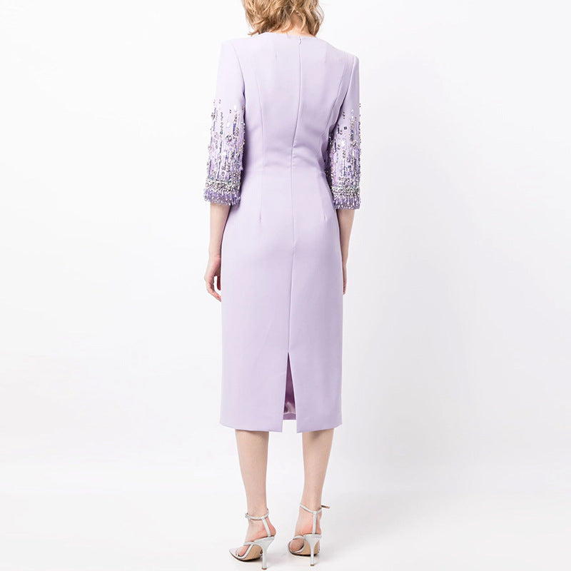 In Stock 2026 Spring/Summer New European and American Celebrity Fashion Heavy Beaded and Rhinestone-Embellished Mid-Length Dress, Mini Dress