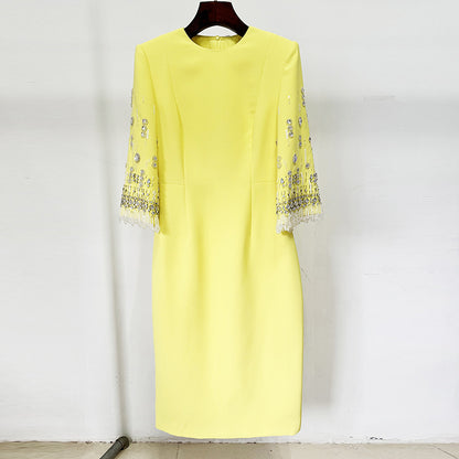 In Stock 2026 Spring/Summer New European and American Celebrity Fashion Heavy Beaded and Rhinestone-Embellished Mid-Length Dress, Mini Dress
