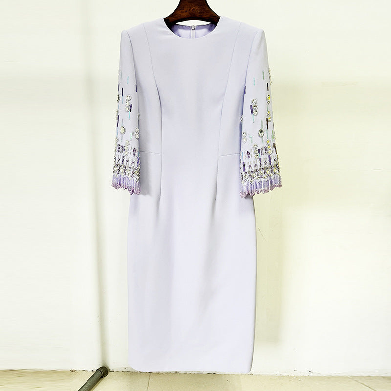 In Stock 2026 Spring/Summer New European and American Celebrity Fashion Heavy Beaded and Rhinestone-Embellished Mid-Length Dress, Mini Dress