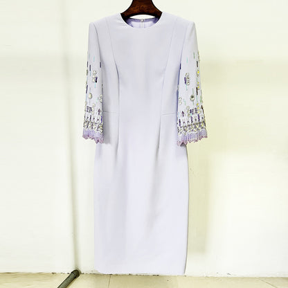 In Stock 2026 Spring/Summer New European and American Celebrity Fashion Heavy Beaded and Rhinestone-Embellished Mid-Length Dress, Mini Dress