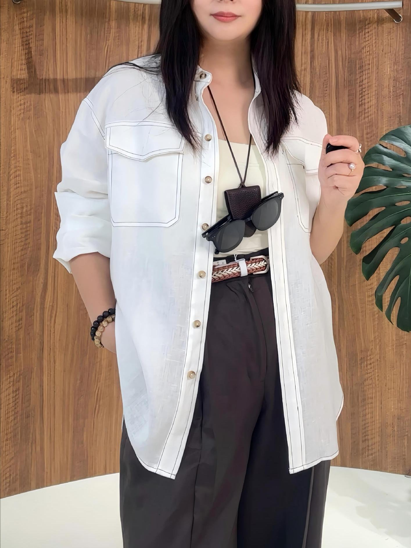 In-Stock Rain Dew Linen Shirt Bc Style Old Money Style 100% Linen Retro Commuter Simple Casual Loose Long-Sleeve Shirt