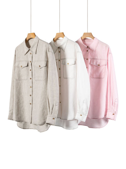 In-Stock Rain Dew Linen Shirt Bc Style Old Money Style 100% Linen Retro Commuter Simple Casual Loose Long-Sleeve Shirt