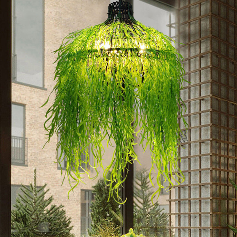 Industrial Style Restaurant Chandelier with Green Plant Decoration