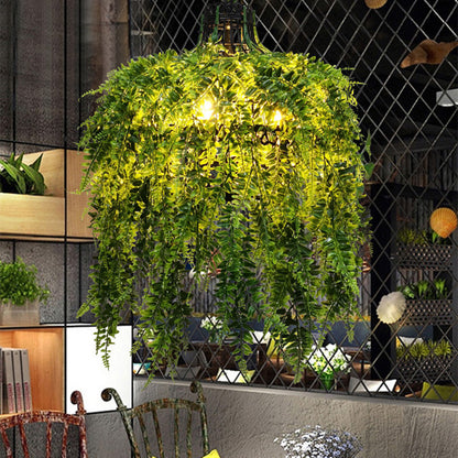 Industrial Style Restaurant Chandelier with Green Plant Decoration