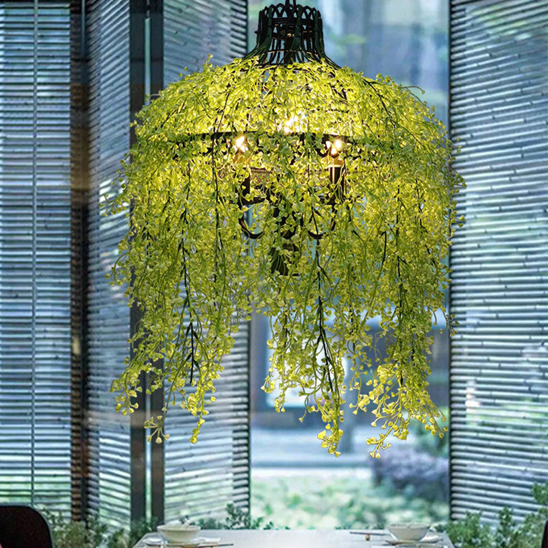 Industrial Style Restaurant Chandelier with Green Plant Decoration
